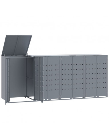 Copribidone con Ruote per 4 Bidoni Grigio 276x79x117cm Acciaio