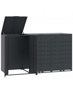 Copribidone con Ruote 3 Bidoni Antracite 207x79x117cm Acciaio 2