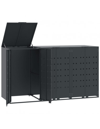 Copribidone con Ruote 3 Bidoni Antracite 207x79x117cm Acciaio