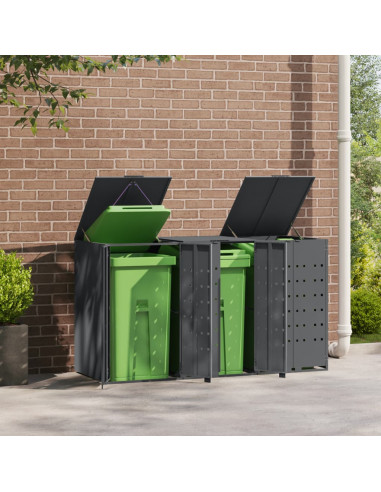 Copribidone con Ruote 3 Bidoni Antracite 207x79x117cm Acciaio