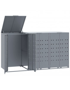 Copribidone con Ruote per 3 Bidoni Grigio 207x79x117cm Acciaio 2