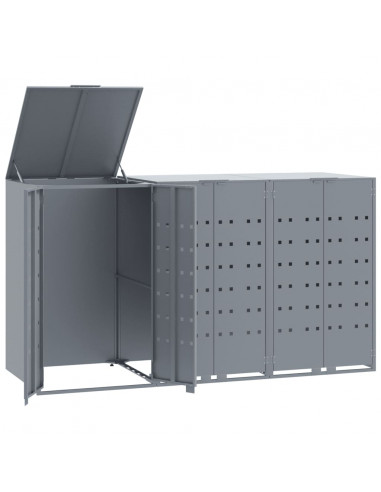 Copribidone con Ruote per 3 Bidoni Grigio 207x79x117cm Acciaio