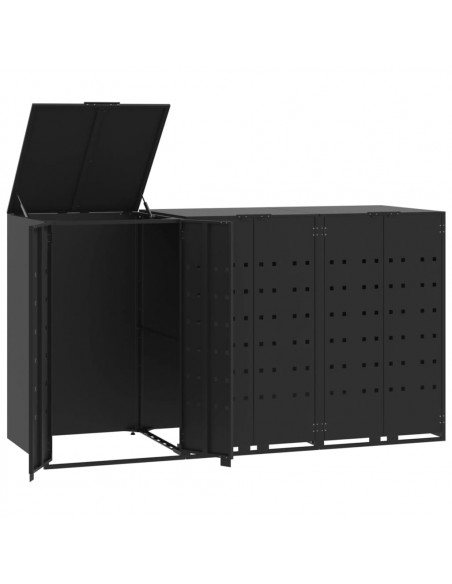Copribidone con Ruote per 3 Bidoni Nera 207x79x117cm in Acciaio