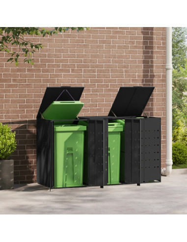 Copribidone con Ruote per 3 Bidoni Nera 207x79x117cm in Acciaio