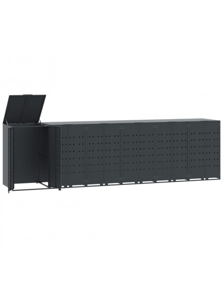 Copribidone con Ruote 6 Bidoni Antracite 414x79x117cm Acciaio