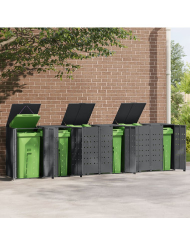 Copribidone con Ruote 6 Bidoni Antracite 414x79x117cm Acciaio