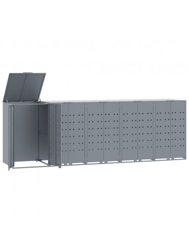 Copribidone con Ruote per 5 Bidoni Grigio 345x79x117cm Acciaio