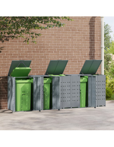 Copribidone con Ruote per 5 Bidoni Grigio 345x79x117cm Acciaio