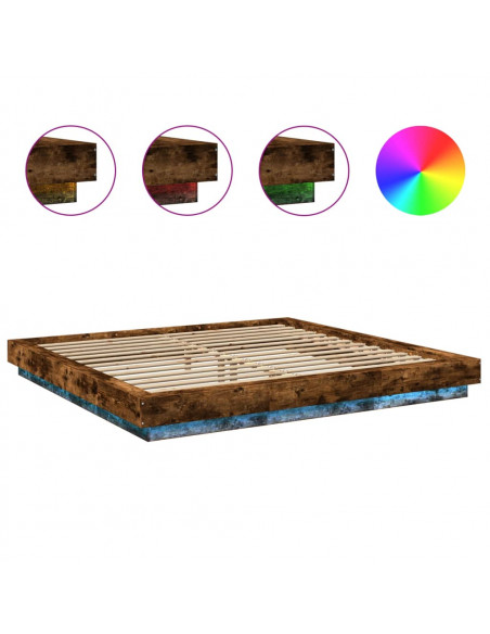 Giroletto con Luci LED Rovere Fumo 180x200 cm Legno Multistrato