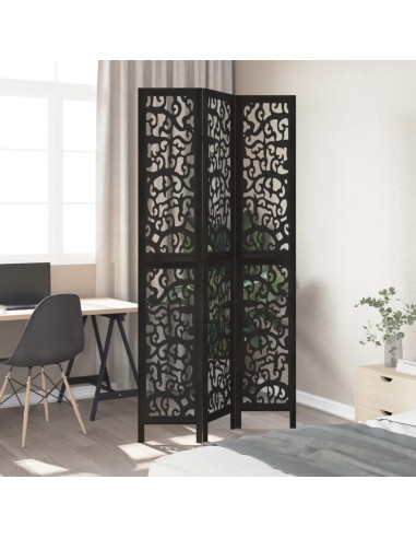 Divisorio Ambienti 3 Pannelli Nero Legno Massello di Paulownia