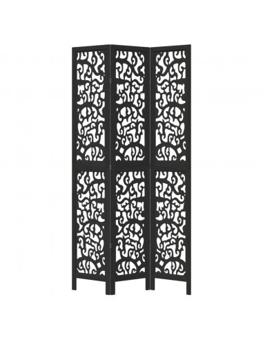 Divisorio Ambienti 3 Pannelli Nero Legno Massello di Paulownia