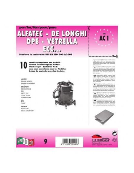 Sacchetto aspirapolvere Elettrocasa AC 1 Carta Compatibile