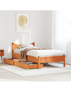 Giroletto Cassetti Marrone Cera 90x190cm Legno Massello di Pino 2