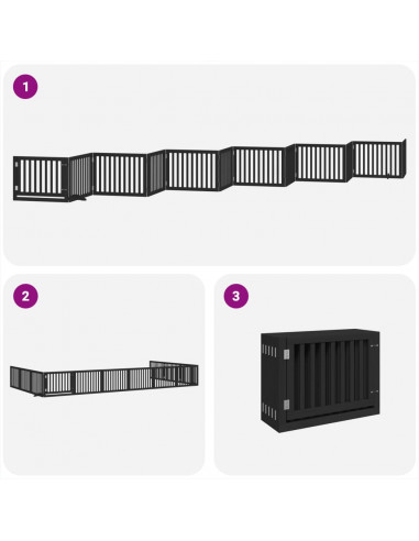 Cancello Cani Porta Pieghevole Nero 12 Pannelli 960 cm Pioppo