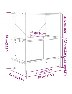 Scaffalatura 3 Livelli con Mobiletto 80x40x92cm Acciaio e Legno