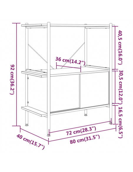 Scaffalatura 3 Livelli con Mobiletto 80x40x92cm Acciaio e Legno