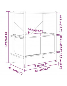 Scaffalatura 3 Livelli con Mobiletto 80x40x92cm Acciaio e Legno
