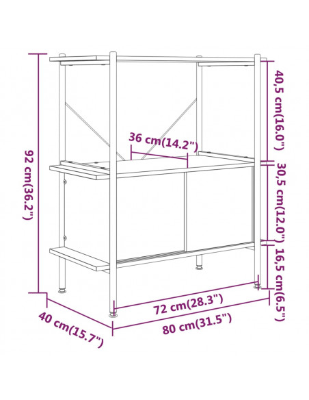 Scaffalatura 3 Livelli con Mobiletto 80x40x92cm Acciaio e Legno