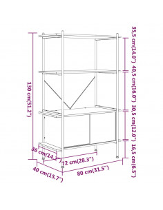 Scaffalatura 4 Livelli con Mobile 80x40x130 cm Acciaio e Legno