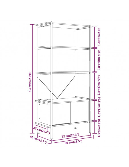 Scaffalatura 5 Livelli con Mobile 80x40x163 cm Acciaio e Legno