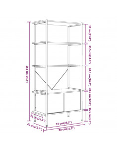 Scaffalatura 5 Livelli con Mobile 80x40x163 cm Acciaio e Legno