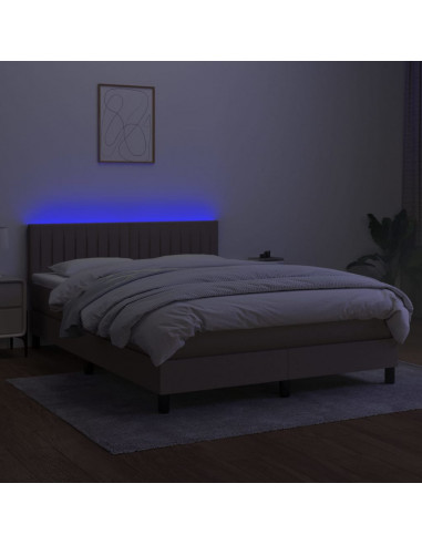 Letto a Molle con Materasso e LED Tortora 140x190 cm in Tessuto