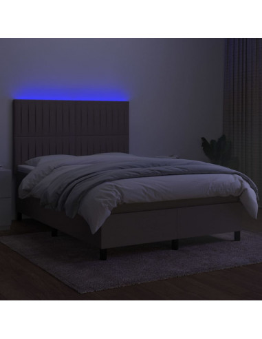 Letto a Molle con Materasso e LED Tortora 140x200 cm in Tessuto