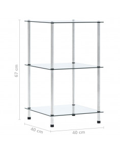 Scaffale a 3 Livelli Trasparente 40x40x67cm in Vetro Temperato 2