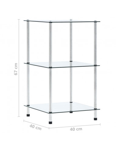 Scaffale a 3 Livelli Trasparente 40x40x67cm in Vetro Temperato