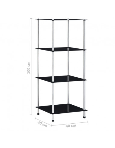 Scaffale a 4 Livelli Nero 40x40x100 cm in Vetro Temperato