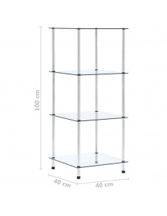 Scaffale a 4 Livelli Trasparente 40x40x100cm in Vetro Temperato