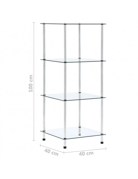 Scaffale a 4 Livelli Trasparente 40x40x100cm in Vetro Temperato