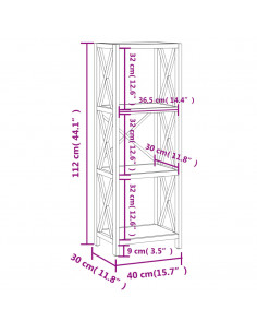 Scaffale a 4 Ripiani 40x30x112 cm in Legno Massello di Rovere
