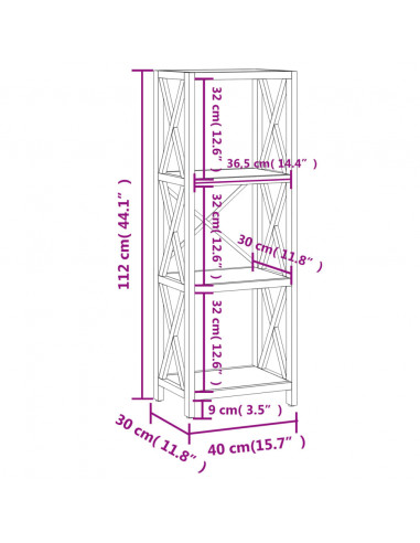 Scaffale a 4 Ripiani 40x30x112 cm in Legno Massello di Rovere