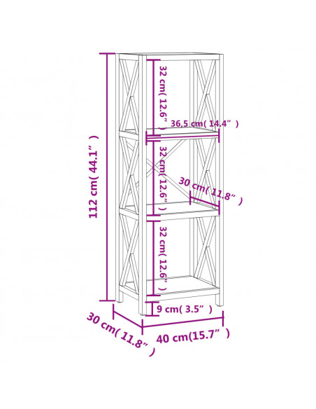 Scaffale a 4 Ripiani 40x30x112 cm in Legno Massello di Rovere