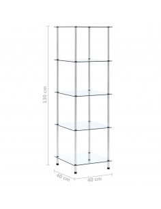 Scaffale a 5 Livelli Trasparente 40x40x130cm in Vetro Temperato 2