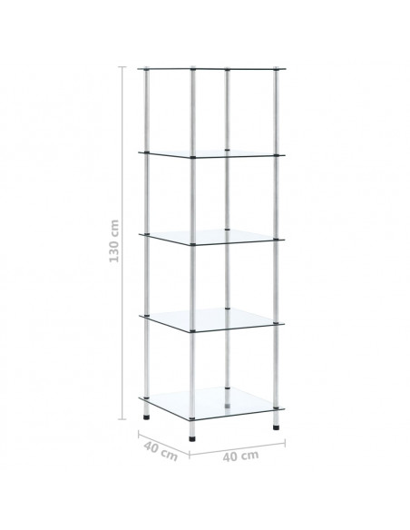 Scaffale a 5 Livelli Trasparente 40x40x130cm in Vetro Temperato
