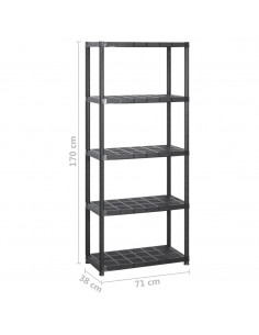 Scaffale a 5 Ripiani Nero 142x38x170 cm in Plastica