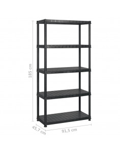 Scaffale a 5 Ripiani Nero 183x45,7x185 cm in Plastica