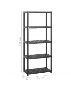 Scaffale a 5 Ripiani Nero 284x38x170 cm in Plastica
