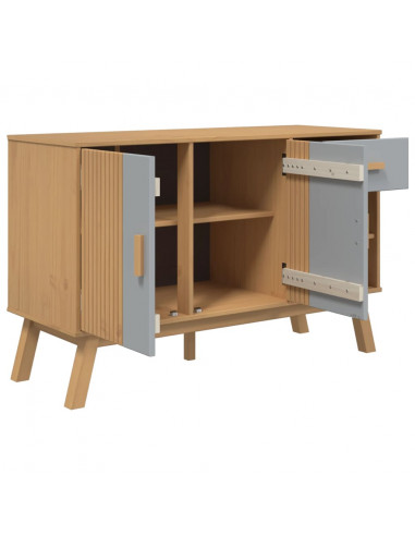 Credenza OLDEN Grigia e Marrone 114x43x73,5 cm Massello di Pino