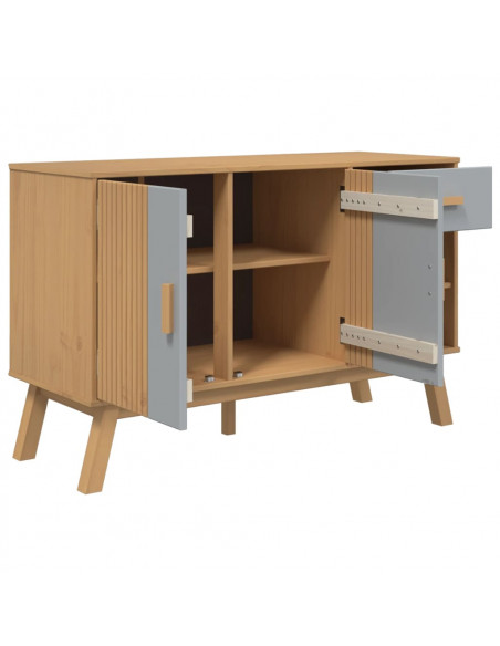Credenza OLDEN Grigia e Marrone 114x43x73,5 cm Massello di Pino