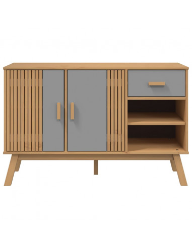 Credenza OLDEN Grigia e Marrone 114x43x73,5 cm Massello di Pino