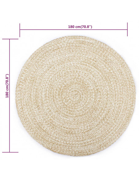 Tappeto Lavorato a Mano in Juta Bianco e Marrone 180 cm