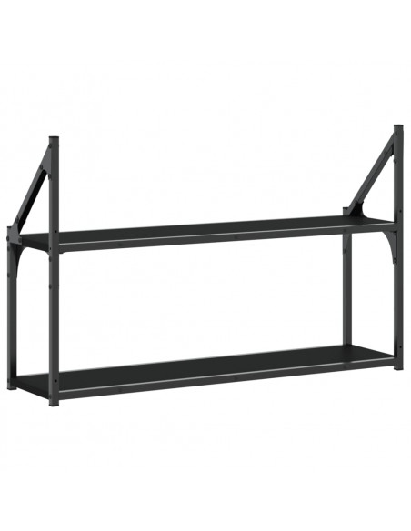Scaffale a Parete 2 Ripiani Nero 80x21x51 cm Legno Multistrato