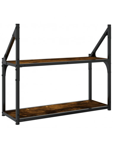 Scaffale a Parete 2 Ripiani Rovere Fumo 60x21x51 cm Multistrato