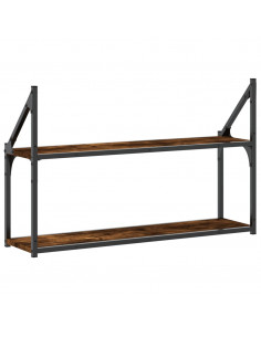 Scaffale a Parete 2 Ripiani Rovere Fumo 80x21x51 cm Multistrato 2