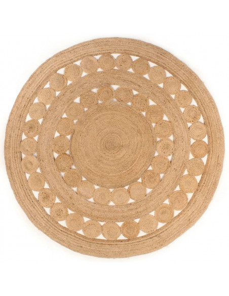 Tappeto in Juta Intrecciata con Disegno 210 cm Rotondo