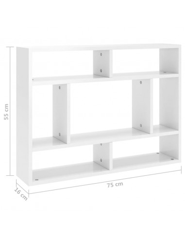 Scaffale a Parete Bianco Lucido 75x16x55 cm Legno Multistrato