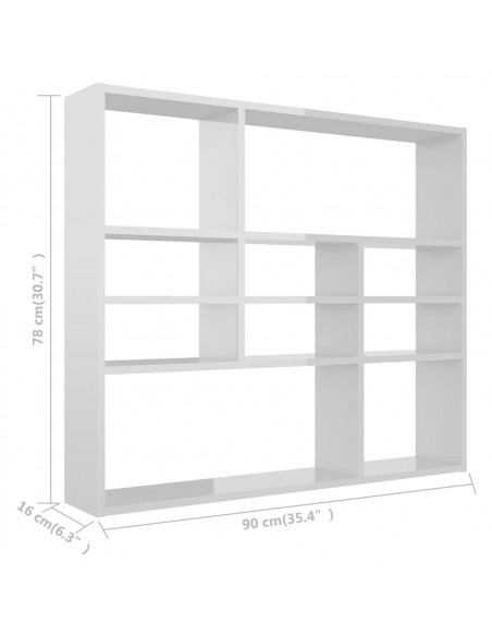 Scaffale a Parete Bianco Lucido 90x16x78 cm Legno Multistrato